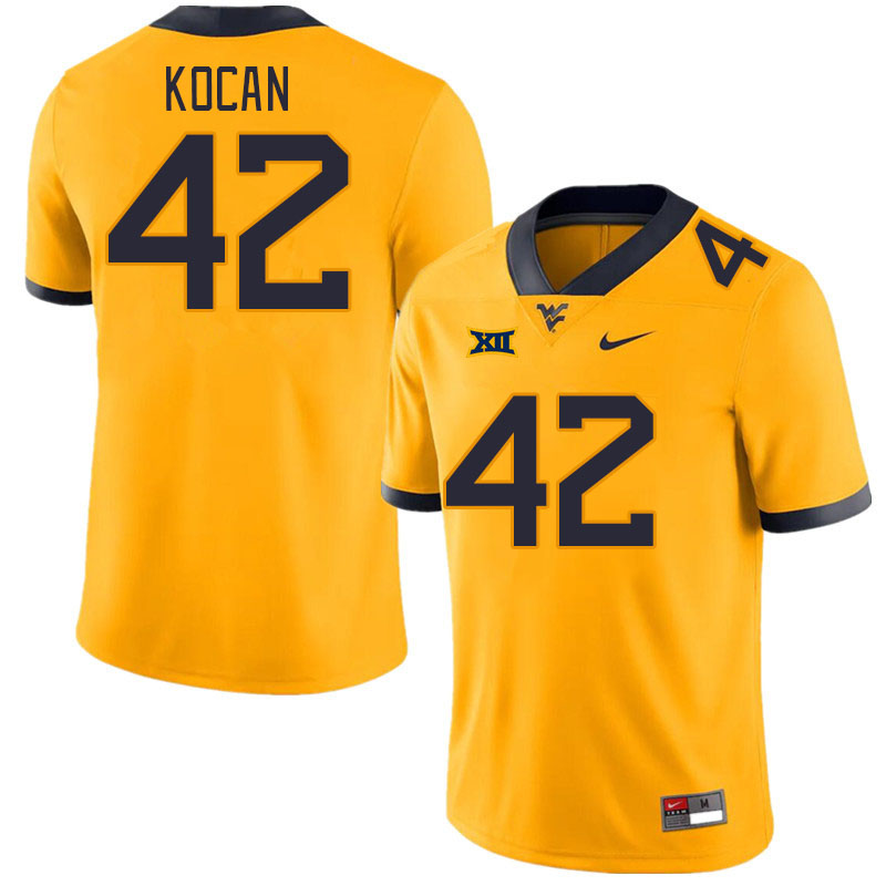 Men #42 RJ Kocan West Virginia Mountaineers College Football Jerseys Stitched Sale-Gold
